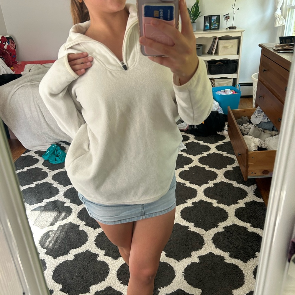 Oversized thrifted white zip up